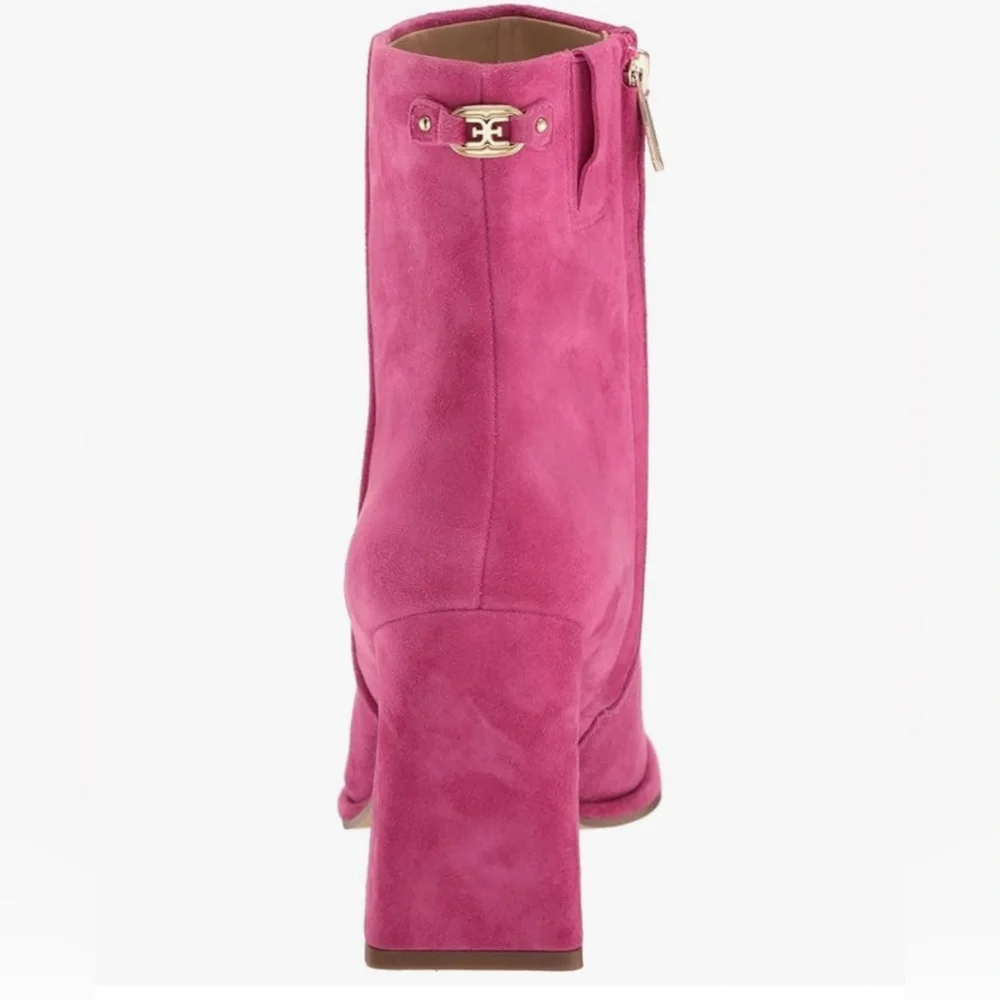 NIB SAM EDELMAN IRIE SQUARE TOE BRIGHT DAHLIA SUEDE ANKLE BOOTIE WOMENS 8.5 WIDE - Picture 4 of 15